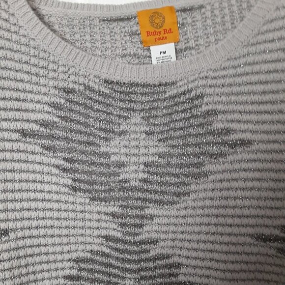 Ruby Rd. Medium Petite Gray Sweater w/Silver Metallic Design & Long Sleeves - Picture 2 of 5